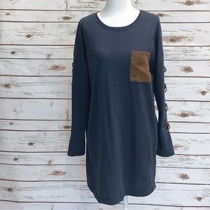 SHE + SKY BLUE DRESS WITH SUEDE LIKE DETAILS